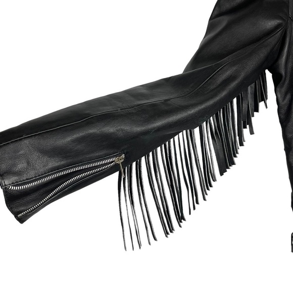 VINTAGE ALCATRAZ BLACK LEATHER FRINGE BRAIDED CONCHO ZIP ROCKSTAR LEATHER JACKET - Picture 11 of 17
